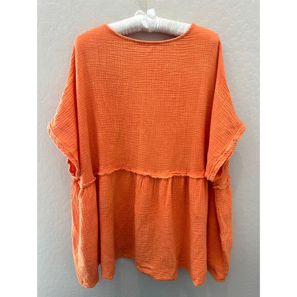 CES FEMME | Orange Textured Cotton Gauze Babydoll Top | 3XL - Picture 5 of 7